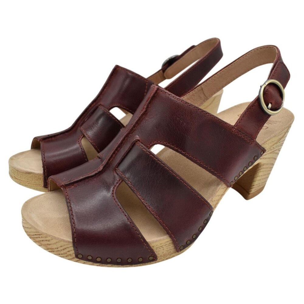 Dansko Womens Size 41 Tatiana Wine Leather‎ Open Toe Heeled Sandals Shoes